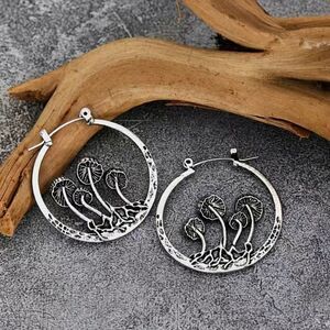 Gothic Mushroom Hoop Earrings Alloy Silver Retro Bohemian Vintage Boho